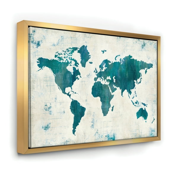 Discover the World Map in Blue - Traditional Framed Canvas
