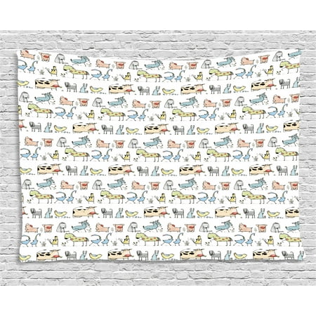 Home Decor Tapestry Cartoon Village Of Domestic Animals Goat