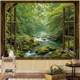 thumbnail image 4 of Window Forest Tapestry Green Nature Jungle Wall Tapestry for Bedroom Aesthetic Rainforest Stream Outdoor Landscape Small Tapestries Wall Hanging for Dorm Living Room Decor, 4 of 7