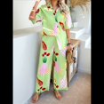 thumbnail image 4 of Conjunto de 2 Piezas de Chándal de Verano para Playa con Camisa de Corta y Botones para Mujer, Top Estampado, Pantalones Cortos de Descanso Flores de Frutas S, 4 of 10