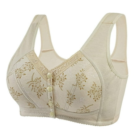 Wayzton Woman Oversized Wireless Bra Front Button Push Up Underwear Bra Save Big Beige 5XL