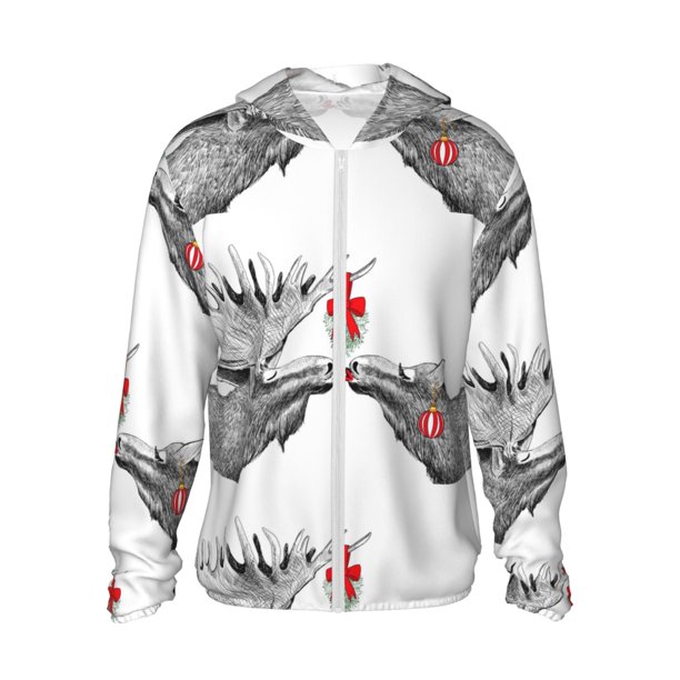 Fotbe Moose Kissing Under Mistletoe Chaqueta con Protección Solar UPF 50+ para Hombre y Mujer, Camisa con Capucha y Bolsillos-Large