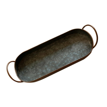 KALLORY Wrought Iron Metal Tray with Handles, Decorative Salver for Home Storage, Table Decor, Serving Tray