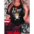 thumbnail image 1 of Camiseta informal de cuello redondo para mujer con estampado "I Love Fries Day", tejido de punto de algodón, elasticidad media, estampado geométrico, corte cómodo para todo el año, ideal para practica, 1 of 7