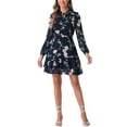 thumbnail image 1 of INSPIRAR CHIC Vestidos de Verano para Mujeres 2025 Floral con Cinta Cuello en V Semi Transparente de Manga Larga Capa de Chifón Mini Vestido M Azul Marino, 1 of 6