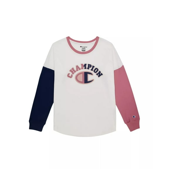 Champion TERRACOTA PINK Big Girls Raglan-Sleeve Color Block T-Shirt, US Large (14)