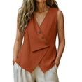 thumbnail image 4 of Womens Tops Gsakboxl Women Casual V‑Neck Button‑Decorated Sleeveless Linen Tank Top Blouse Orange L, 4 of 7