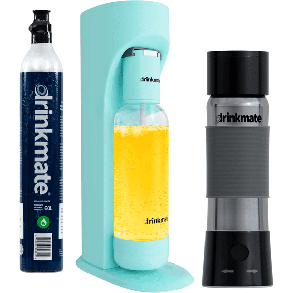 Drinkmate OmniFizz & InstaFizz Combo Pack, Sparkling Water and Soda Maker, Carbonates Any Beverage, with 60L CO2 Cylinder and 10x 8g CO2 Chargers (Arctic Blue OmniFizz)