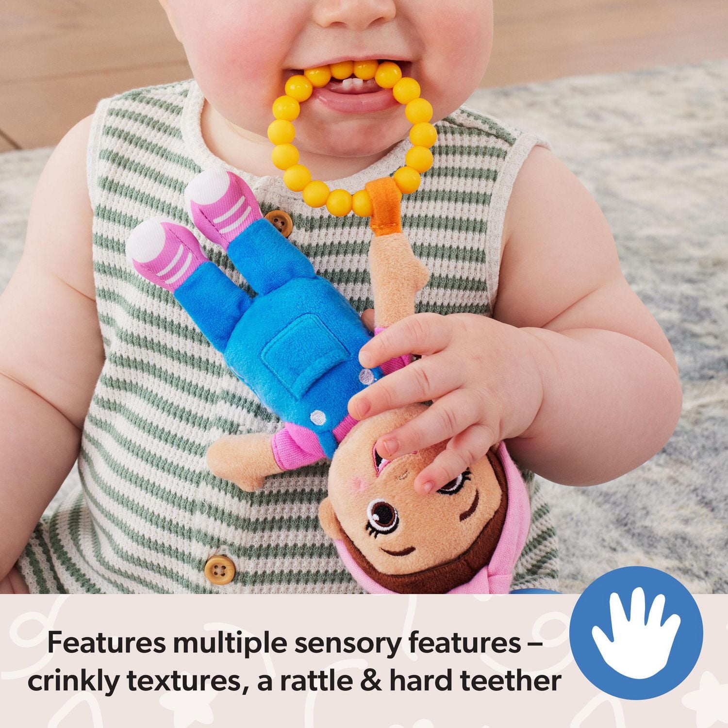Ms. Rachel Official Sensory Take-Along Toy, Baby Swing & Baby Stroller Teething Toys with Rattle & Clip, Toddler Toys for Girls & Boys for Ages 0-1+