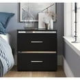 thumbnail image 3 of Finch Belmont Contemporary Nightstand End Table with 2 Drawers, Black, 3 of 9
