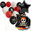 15-Pack Skeleton Pirate Ship 12" Latex Balloons for Kids Birthday Party Supplies and Decorations, Black White & Red, Ribbon Included