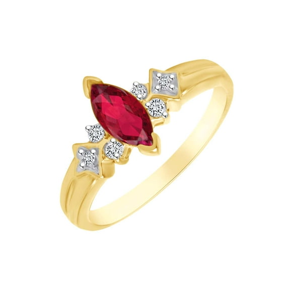 AFFY Marquise Cut Simulated Ruby & White Natural Diamond Anniversary Engagement Ring In 14k Solid Yellow Gold Ring Size-11.5