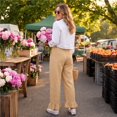 thumbnail image 6 of Satingcolo Linen Pants Women Wide Leg Ruffle Hem Pull On High Waisted Elastic Waist Cropped Ankle Casual Beach Summer Pants Khaki S, 6 of 8