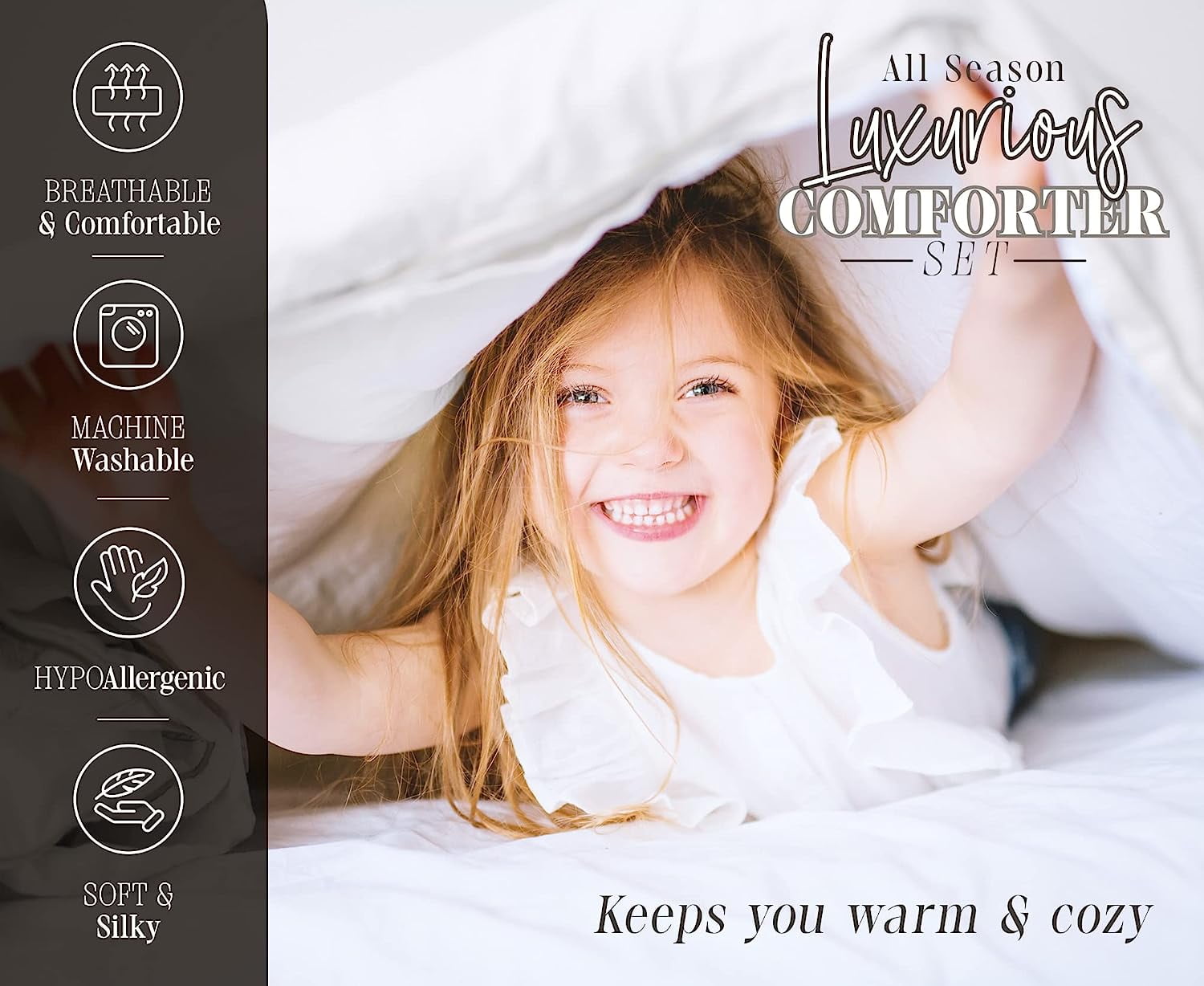 All Season 10-Piece Comforter Set - Reversible Marble Print Bedding with Plush Down Alternative Fill - Perfect for Year-Round Use, Queen Size, Black/White