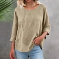 thumbnail image 2 of TaTaai Women’s Round Neck Long Sleeve Cardigan Casual Loose Blouses Solid Color Linen Feel Polyester Tops Summer Spring Daily Tees Gift, 2 of 8