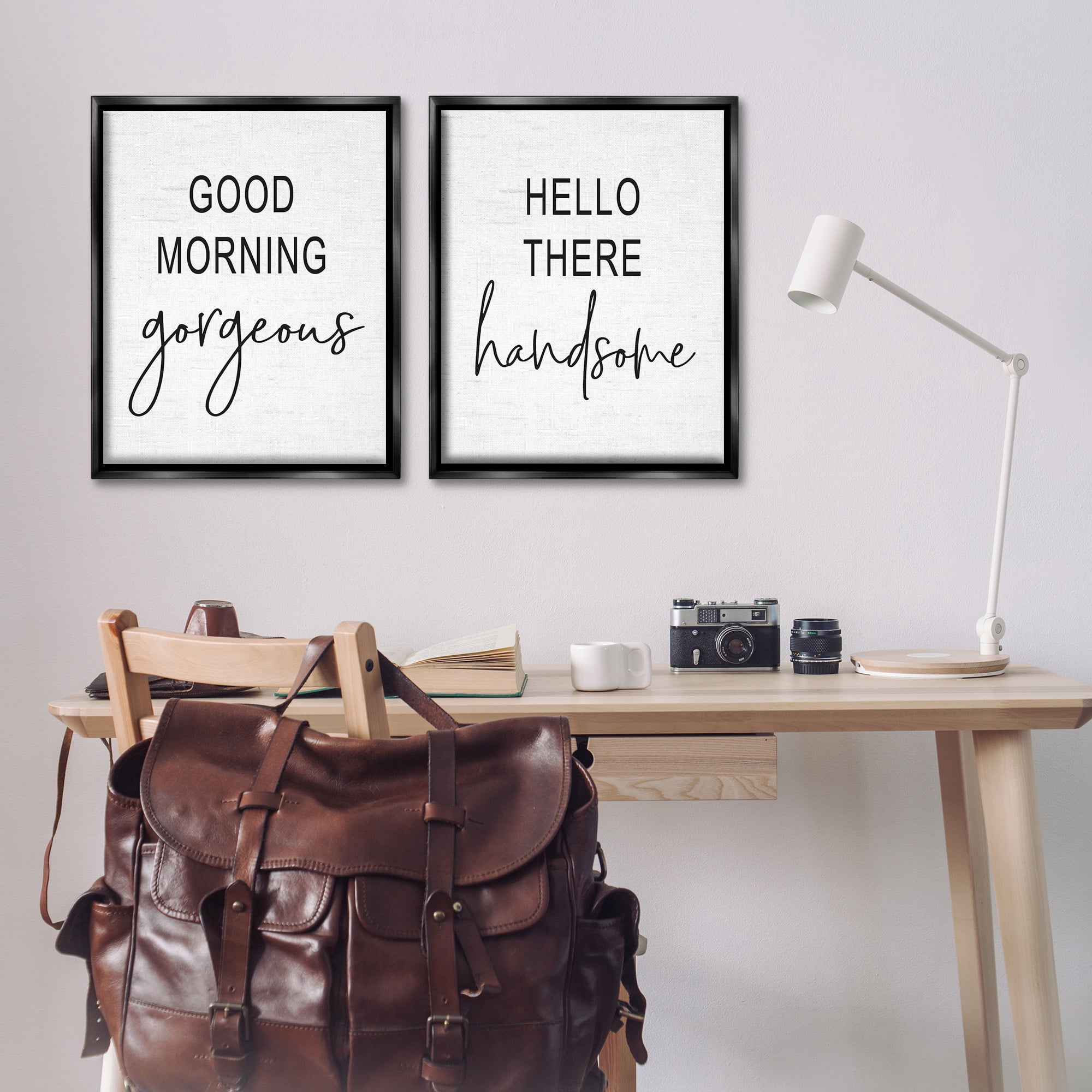 Stupell Industries Gorgeous & Handsome Romantic Greetings Inspirational Painting Black Floater Framed Canvas Art Print Wall Art, 25 x 31, Set of 2