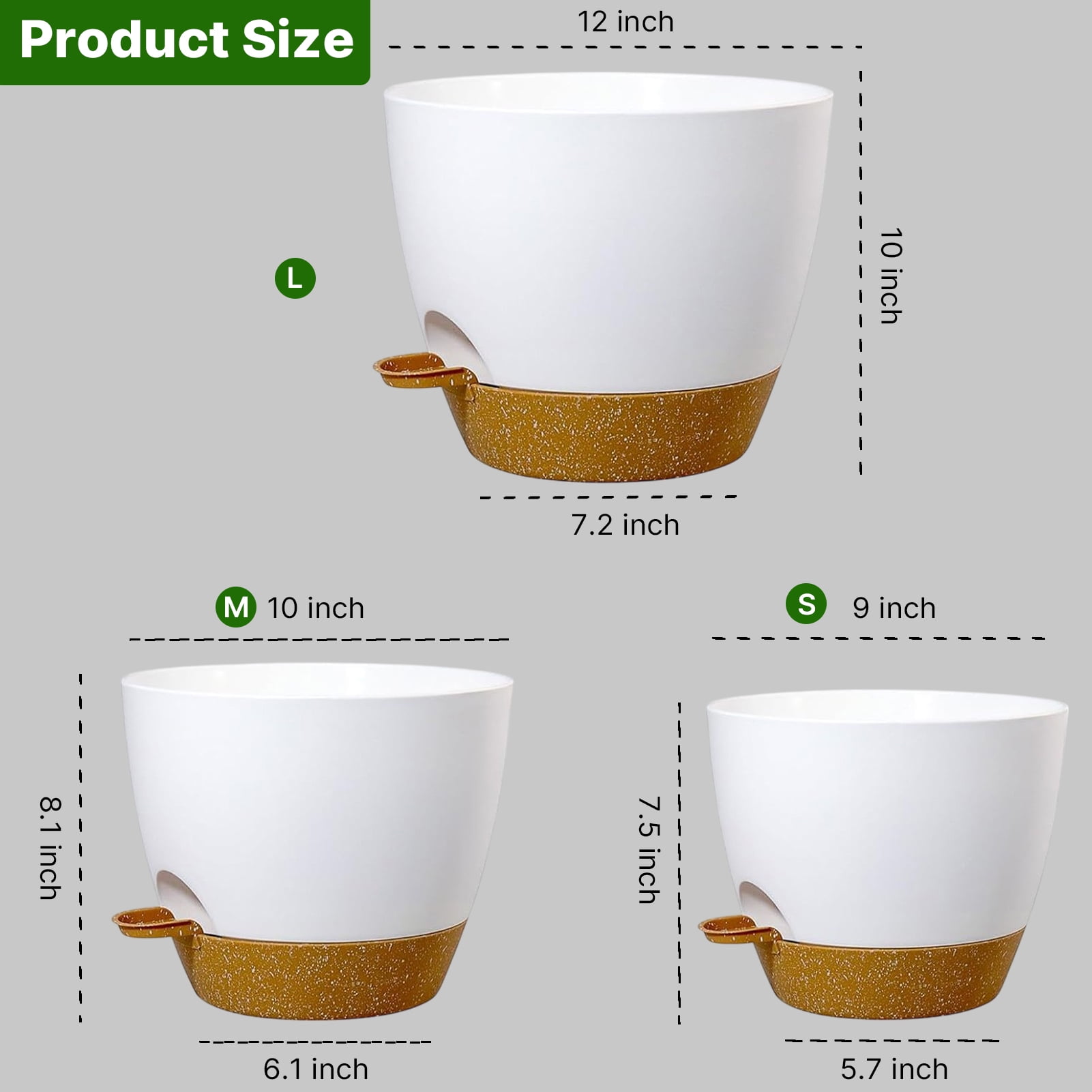 West Bay 12" 10" 9" Large Self Watering Plant Pots, 3 Pack Flower Pots Planters with Multi Mesh Drainage Holes for Indoor Outdoor Garden Plants and Flowers (White)