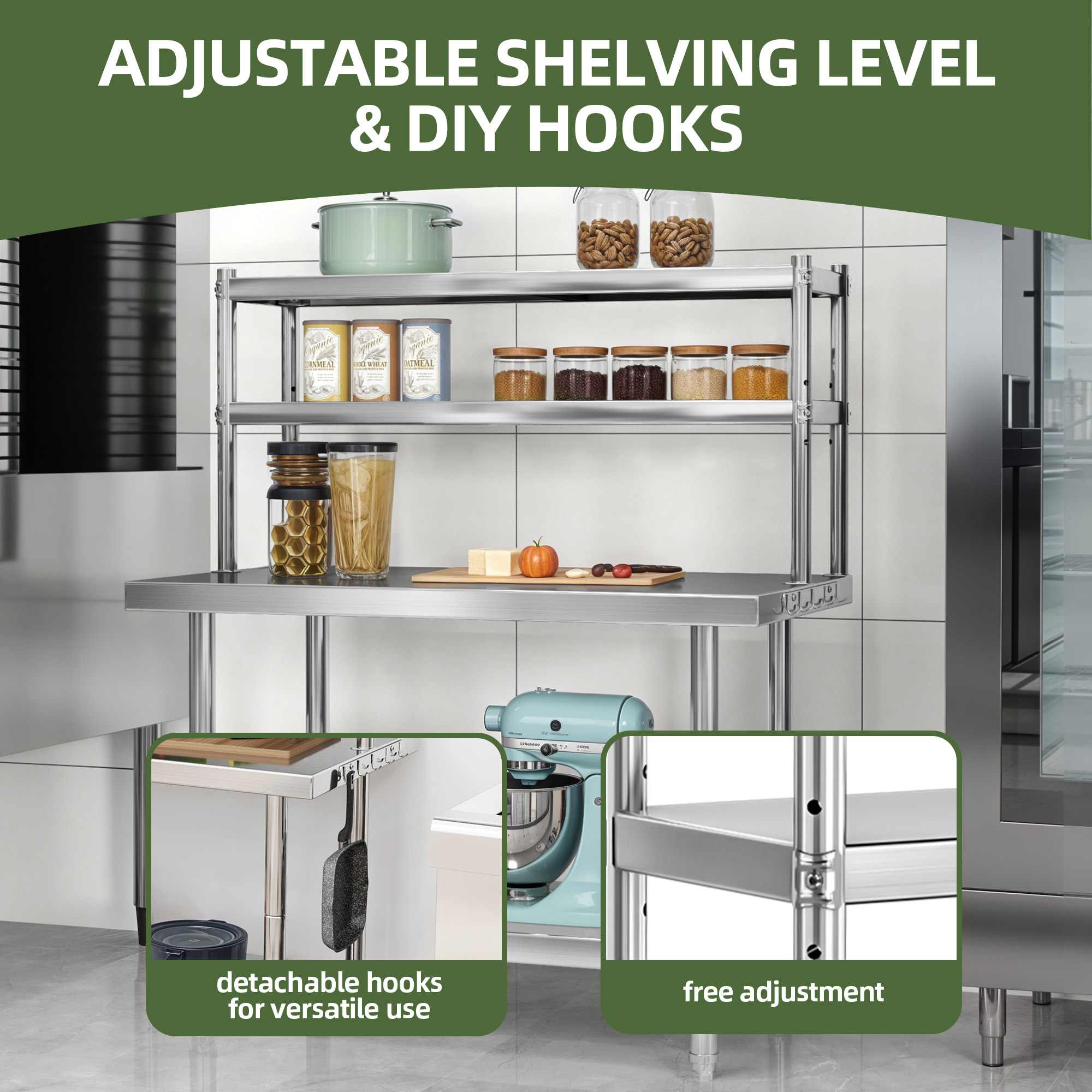 Uforic Stainless Steel Table with Overshelves, 30" X 24" Work Table with 30" X 12" Shelf, Metal Table Prep Table for Home Kitchen Restaurant Garage Warehouse