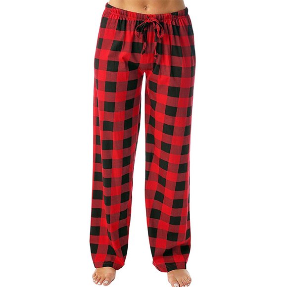 UKAP Pantalon de Pyjama pour Femmes à Taille Élastique, Bas de Pyjama à Carreaux, Pantalon de Détente Ample pour Dormir, Rouge P