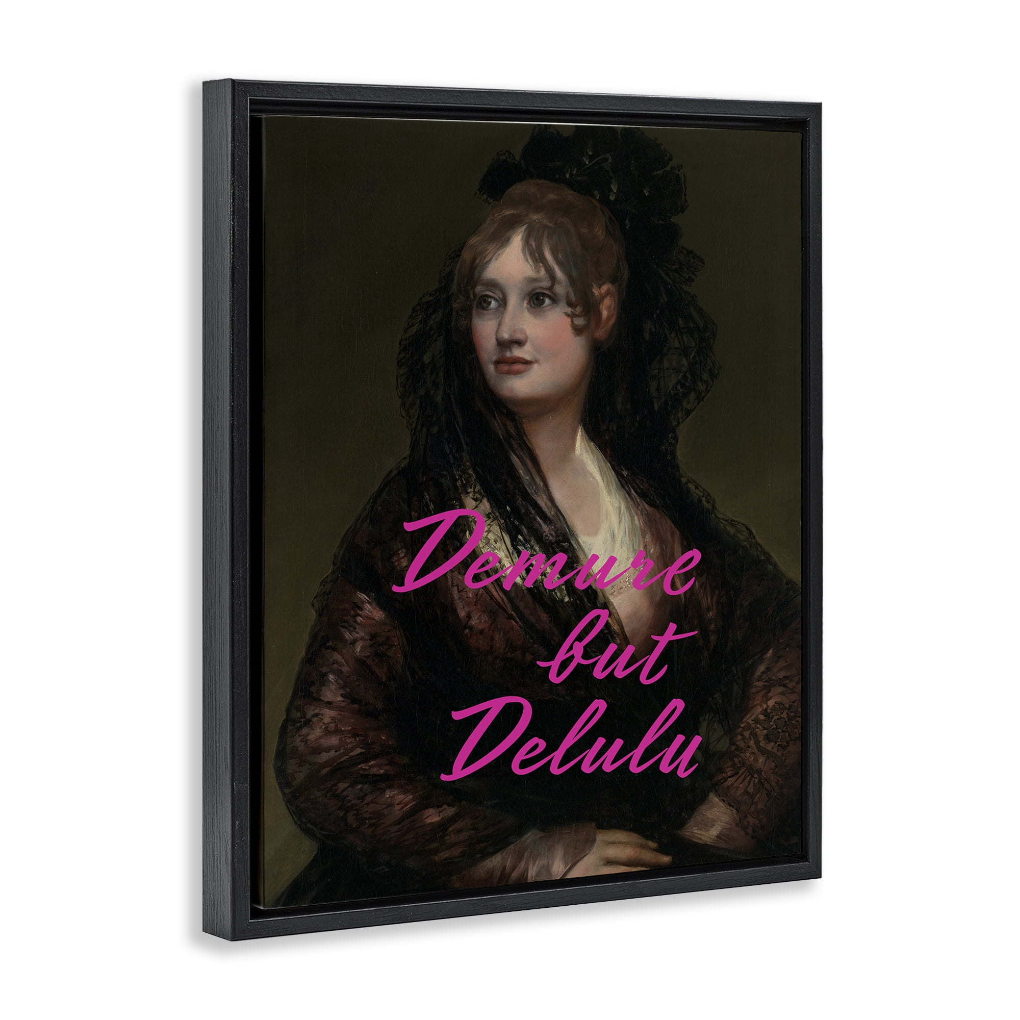 Stupell Industries Iconic Demure But Delulu Black Framed Floater Canvas Wall Art, design by Grotto Studios