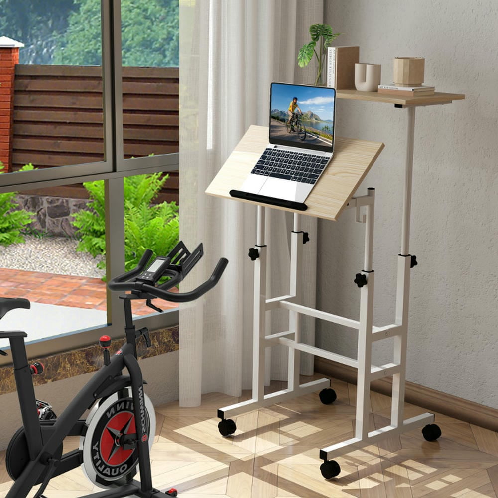 Spaco Height Adjustable Mobile Standing Desk with rolling wheels for office and home-Natural, Office Furniture, Portable Desk for Home and Office