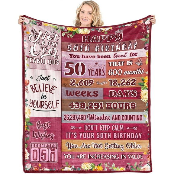 50th Birthday Gifts for Women Happy 50th Birthday Decorations for Women 50 Year Old Gifts for Women 50th Birthday Gift Ideas for Her Wife Mom Sister Friend Flannel Throw Blanket 60"x50"