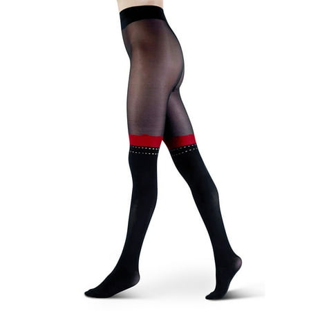 

LECHERY Woman S Over-The-Knee Stripe Print Tights - S/M Black
