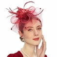 thumbnail image 2 of LSONABXA Red Heardband for Women Headwear Headwear Bridal Accessories Imitation Mesh Petal Headwear Bridal Hat Women Headscarf for Women, 2 of 3
