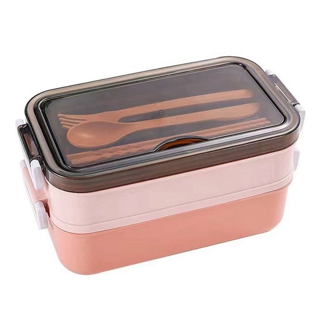 Lonchera de 2 Lonchera Apta para Microondas Lonchera Caja de Almacenamiento de Alimentos Caja Bento para Estudiantes Niños Trabajadores de Oficina Rosa