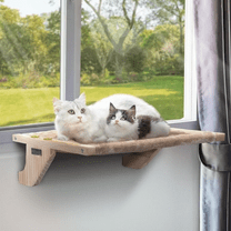  Cat Window Perch, Cat Hammock Window Seat with Solid Wood Support, Metal Frame& 2 Removable Pads,Easy to Adjust&Assemble Cat Bed for Windowsill, Bedside and DrawerS