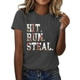 thumbnail image 2 of Tittly T Shirts for Women Graphic Tees Hit Run Steal Women's Letter Baseball Print Round Neck Short Sleeve T Shirt Top Tshirts Shirts Womens Tops Dark Gray 3XL, 2 of 4