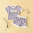 thumbnail image 2 of NIEWTR Toddler Baby Girl Summer Outfit Short Sleeve T Shirt Top Casual Shorts Set Infant Newborn Clothes 6 12 18 24 Month（A-Purple,9-12 Months), 2 of 9