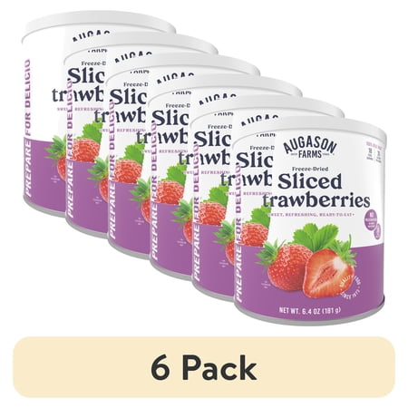 (6 pack) Augason Farms Freeze Dried Sliced Strawberries Can - Gluten Free Snack for Baking, Smoothies, and Emergency Storage - Healthy Individual Fruit Snacks – 6.5 Ounces (18 Servings)
