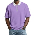 thumbnail image 2 of BVnarty Men's Summer Waffle Knit Raglan Short Sleeve Zip Lapel Top Relaxed Fit Casual Outdoor Street Daily Fashion Tee Purple S, 2 of 7