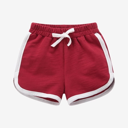 Ticikt Boys & Girls Cotton Shorts Elastic Waist Running Shorts Lightweight Casual Summer Athletic Shorts Red