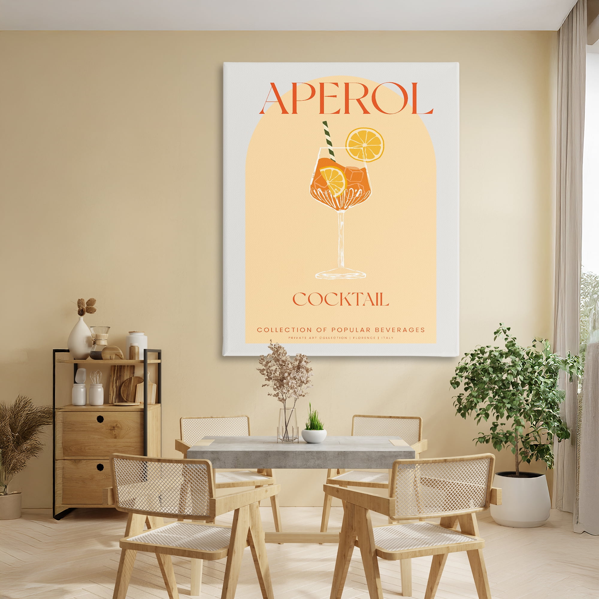 Stylish Retro Aperol Cocktail Canvas Wall Art, design by Lil' Rue
