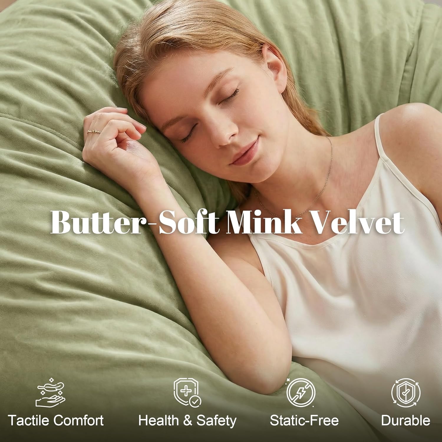 5-Foot Oversized Sage Bean Bag Chair for Adults with Premium Shredded Foam Filler, Machine Washable Cover
