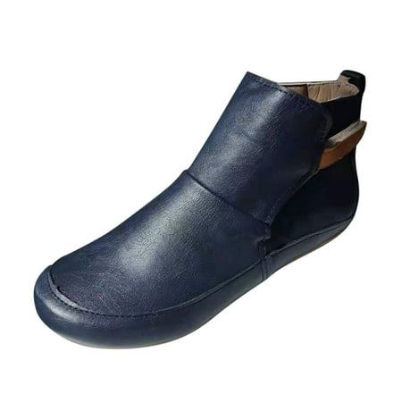 

Boots Women s Pure Color Leather Hook&Loop Comfortable Casual Flat Ankle
