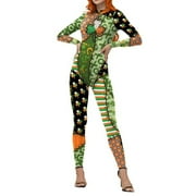 Shamrock Bodysuit Women,St Patricks Day Overalls for Women,St Patty's Day Outfit,KYGABAK St. Patrick's Day Costume Jumpsuit Performance Costume,1 * Shamrock Bodysuit Women,Green,M