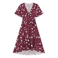 thumbnail image 7 of Smsaxvxz Dresses for Women Fashion Floral Printed V Neck Short Sleeve Bandage Pleated Knee Length Sundress Beach Summer Dresses Purple XL, 7 of 7