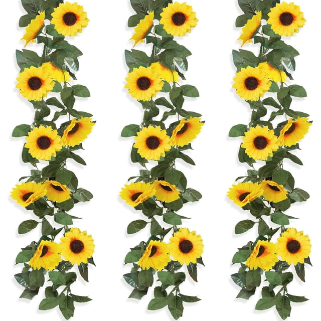 Guirnalda de girasoles artificiales de 3 piezas, guirnalda de flores de 2,3 m