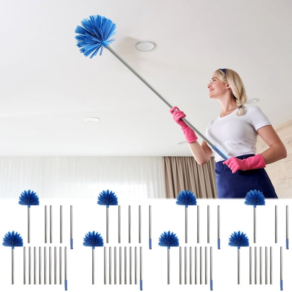 Stiff Duster With Extension Pole,Long Handle Stainless Steel Telescoping Pole,Brush Duster for High Ceilings and Wall Cleaning,Medium-Stiff Bristles for Ceiling Fan,Blinds, Furniture, Kitchen, Home