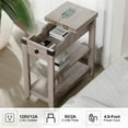 thumbnail image 4 of Narrow End Table with Charging Station, Wood Flip Top Side Table for Living Room Bedroom, Farmhouse Gray, 4 of 7