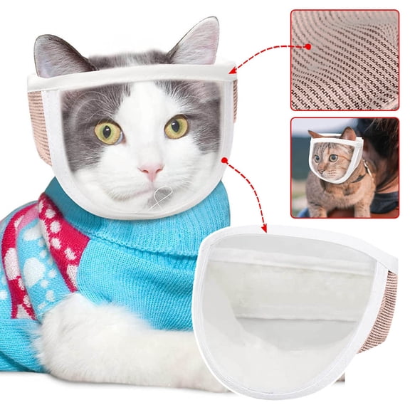 Cat Muzzle, Breathable Cat Face Cover Transparent Anti Bite Face Protection for Nail Trimming Bathing Grooming(S,Clear)