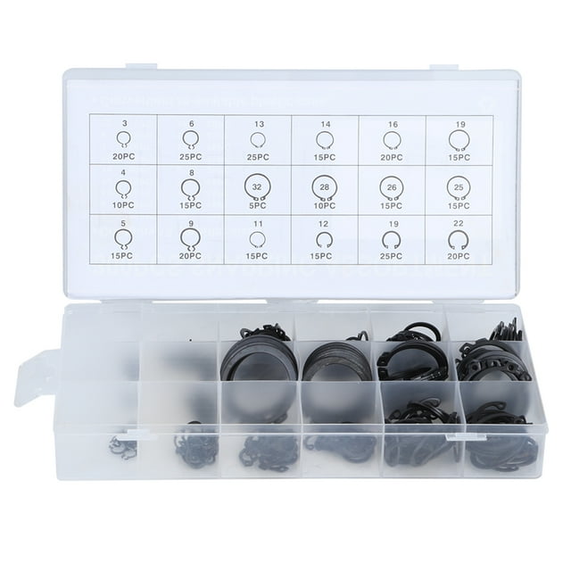 300pcs E Clip Assortment Kit E Clip External Retaining Assortment Set Circlip Snap Retainer Rings Opening Snap Circlip Set with Box