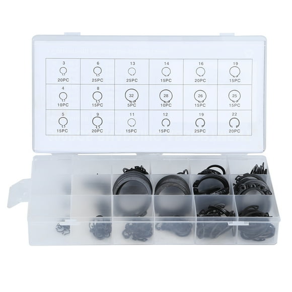300pcs E Clip Assortment Kit E Clip External Retaining Assortment Set Circlip Snap Retainer Rings Opening Snap Circlip Set with Box