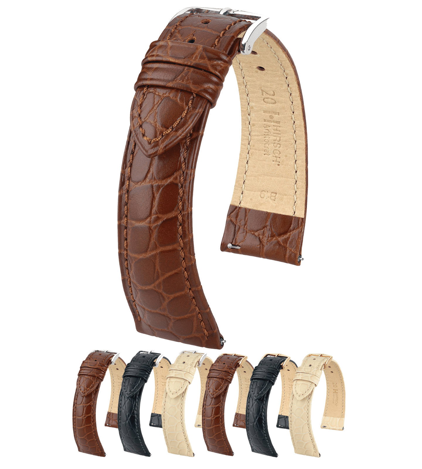 Hirsch Aristocrat Embossed Leather Watch Strap - Brown - L - 22mm ...