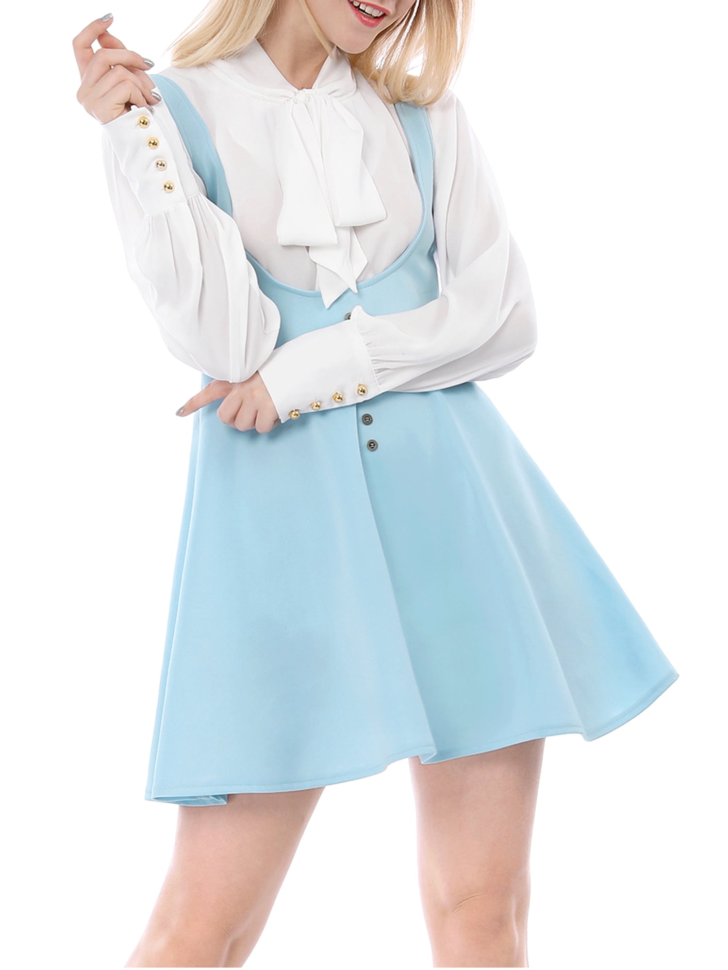DARING DIVA Women's Above Knee Hem Suspender Skirt Dress S Sky Blue