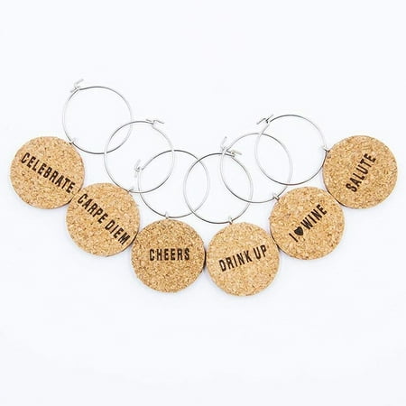 

6pcs Wine Glass Markers Cork Glass Charms DIY Goblet Drinking Glass Rings With Wire Hoop Drink Marke