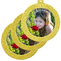 Expressly Yours! 2022 Picture Frame Christmas Ornament with Magnetic Glitter and Non-Glare Photo Protector, Round Gold, 3-Pack